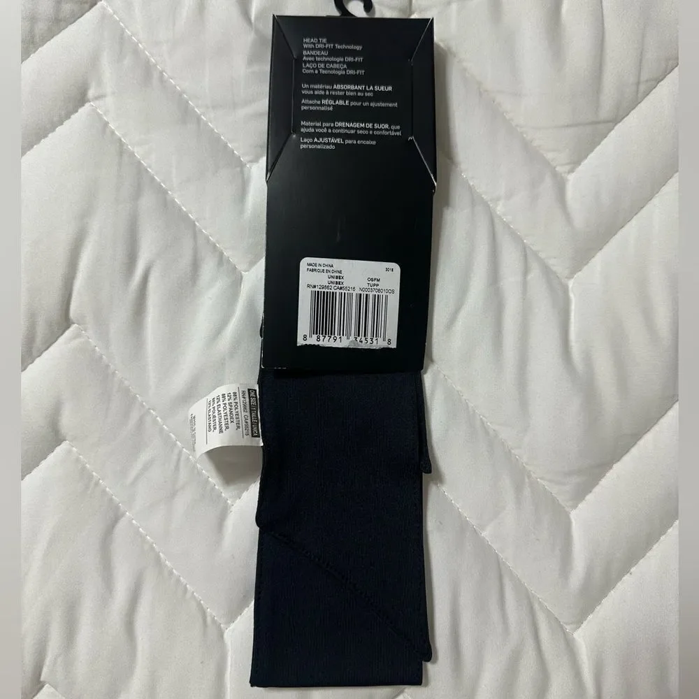 NIKE OS Dri-FIT Unisex Black White Logo Athletic Headband Tie